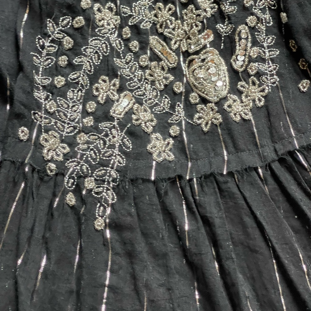 Sans Souci Y2K Striped Floral Beading Boho Whimsygoth Tiered Midi Skirt Size M - Picture 6 of 9